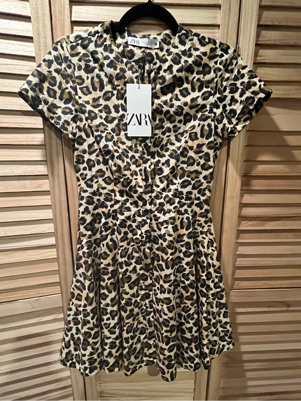 ZARA Leopard Print Short Sleeve Fit-and-Flare Dress